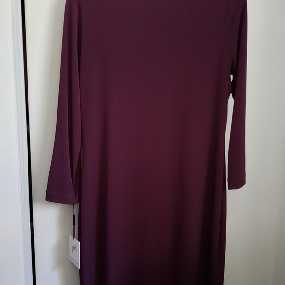 Calvin Klein Plum Lace Up Neckline Shift Jersey Dress NWT - Picture 2 of 7